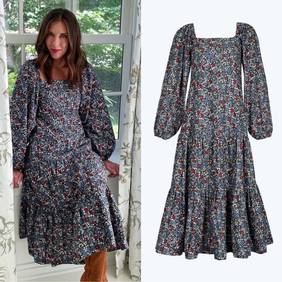 Summersalt The Tiered Puff Sleeve Dress Floral midi long sleeve fall transition - Picture 1 of 9